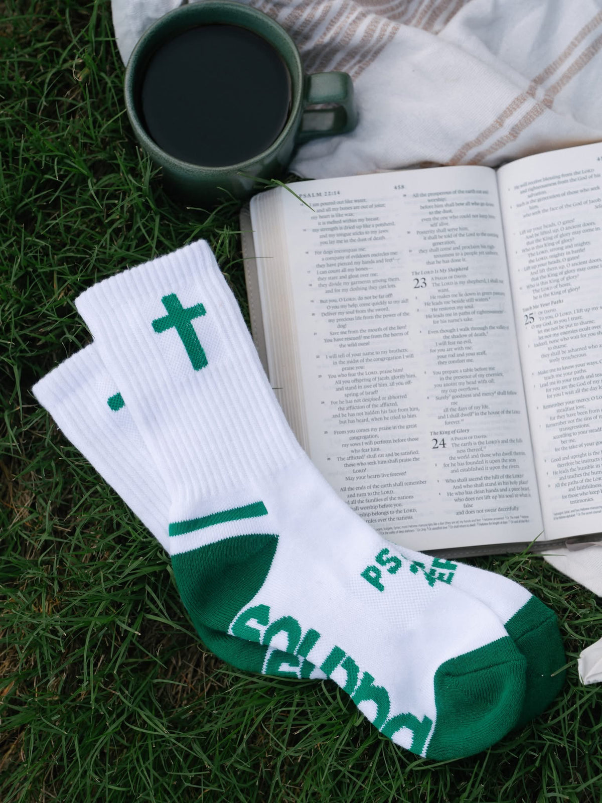 Pathos Socks - The Lord is My Shepherd | White + Pasture Green